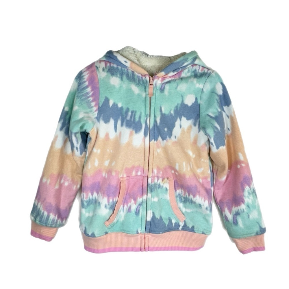 Wonder Nation Girl’s Tie-dye Zip-up Hooded Jacket with Fleece Lining